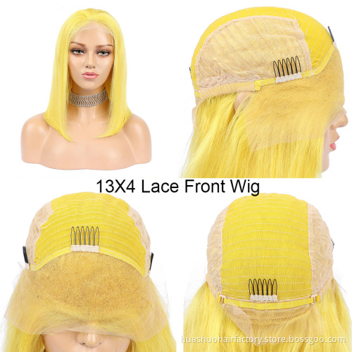 130% 150%  Density 13x4 Lace Frontal Yellow Color Wigs Brazilian Cuticle Aligned Hair 100% Virgin Bob Wig